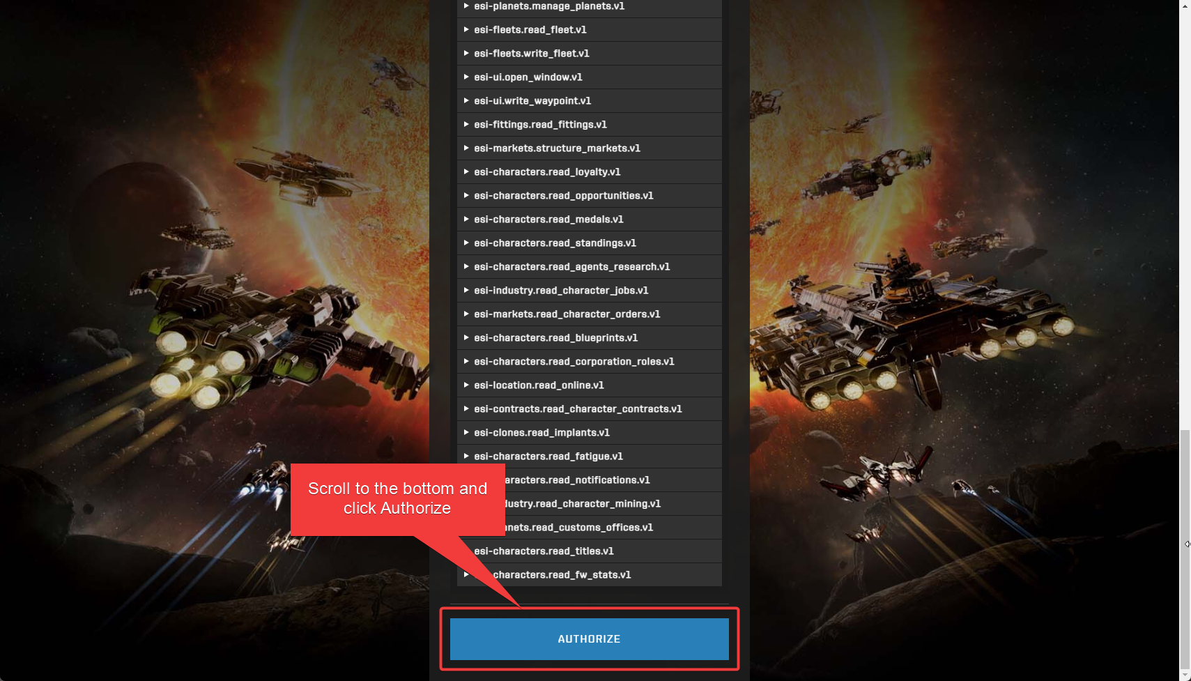 Authorization confirmation screen (example)