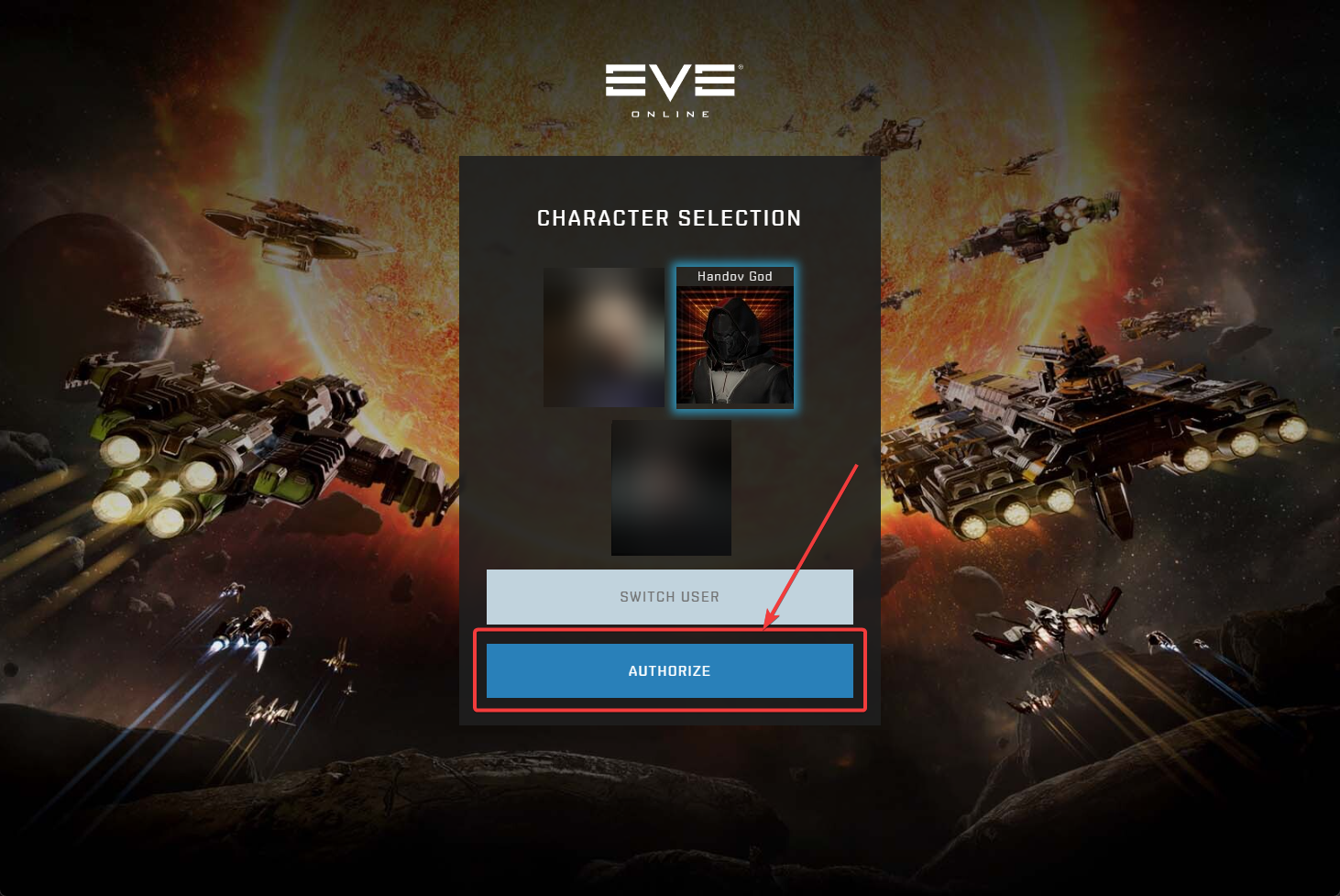 Character selection for additional account characters (example)
